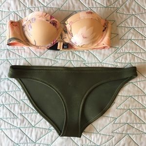 Triangl neoprene bikini. Floral and Olive